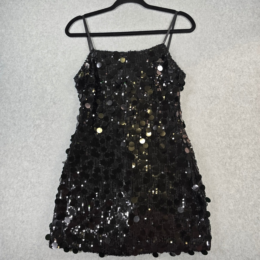Zeflows Black Sequin Mini Dress Womens Medium NWT Sparkly Party Cocktail Dress